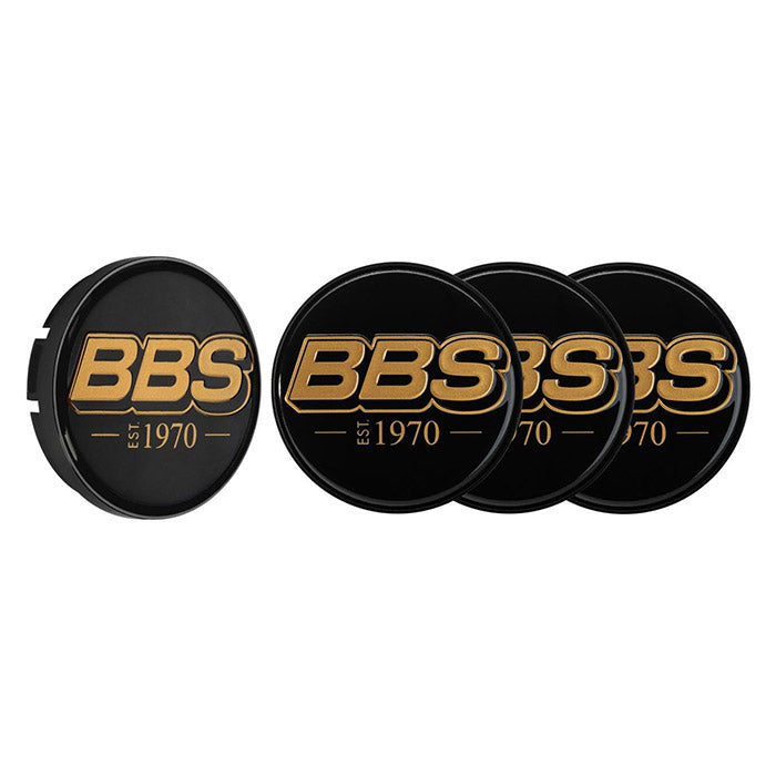 BBS, Sorte Centerkapsler med Guld Logo, 56mm - 4 stk Sæt