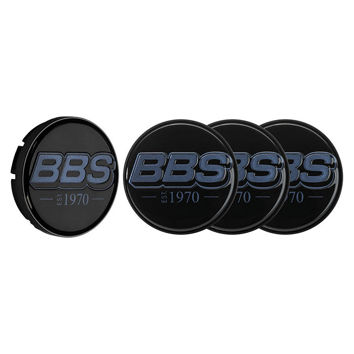 BBS, Sorte Centerkapsler med Blåt Logo, 70,6mm - 4 stk Sæt