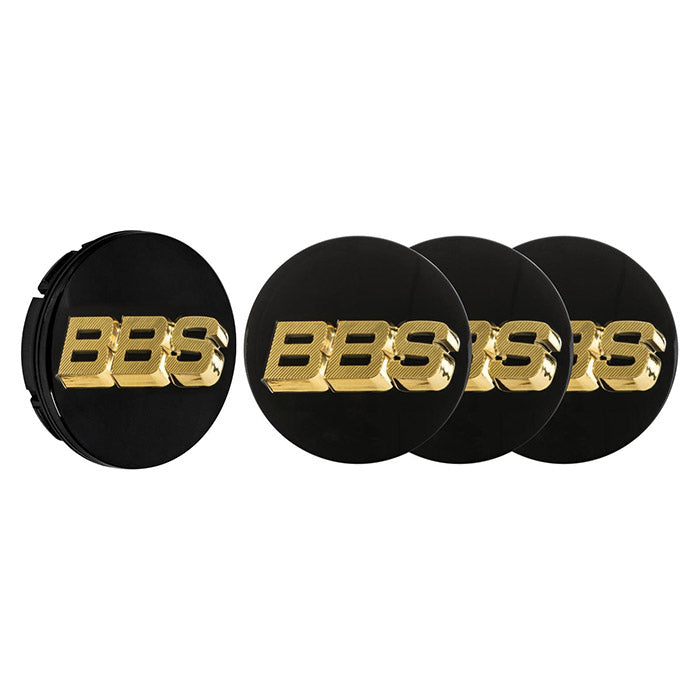 BBS, Sorte 3D Roterende Centerkapsler med Guld Logo, 56mm - 4 Stk Sæt