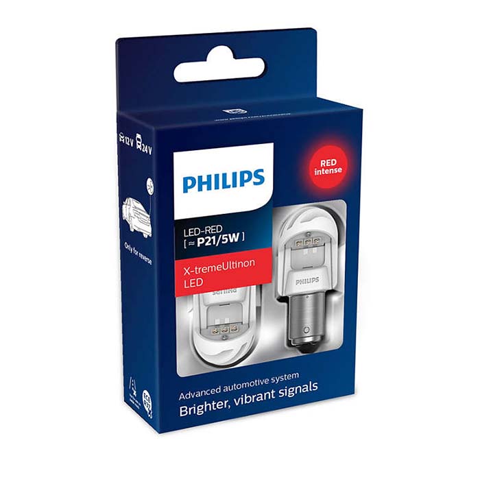 Philips, LED Signalpære Rød P21/5W - 12V/24V (2 stk)