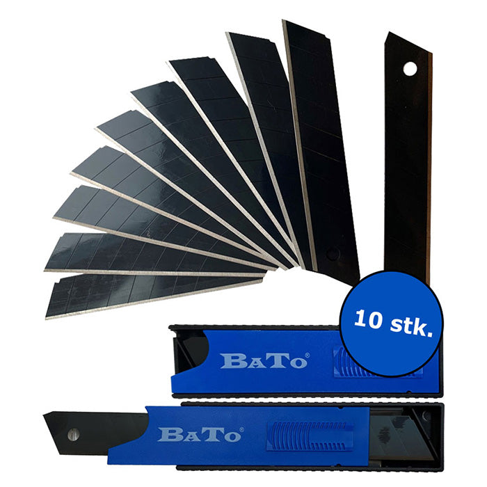 Bato, Ultra-Sharp 18mm Snap-Off Knife Blades, Black Finish - Pack of 10