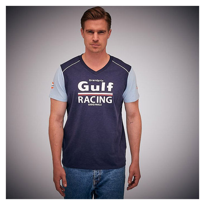 GPO, Navy V-hals T-shirt i Gulf, Racing Design, Størrelse 3XL