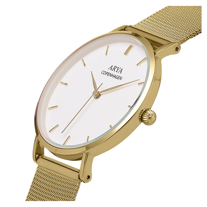 Arya, Elegant Dameur i Guld Mesh 36mm