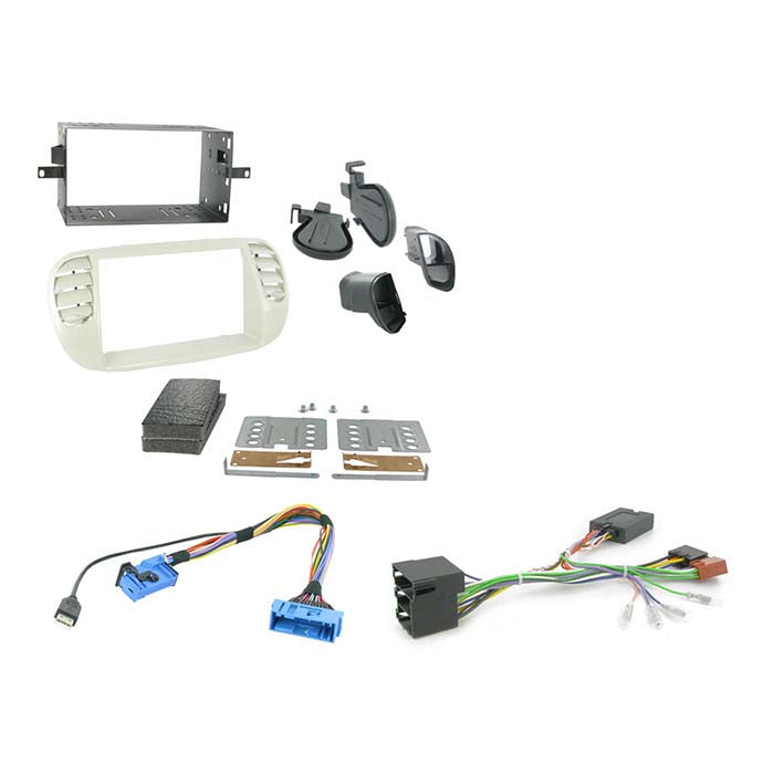 Connects2, Beige 2-DIN Kit med Ratbetjening & USB til Fiat 500 2007-2015