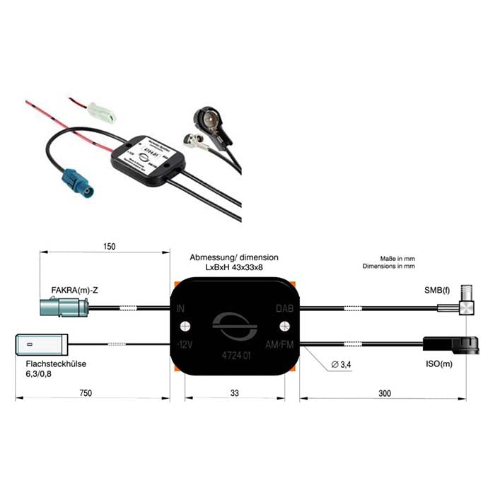 AutoPro, DAB/FM Antenne Splitter til Aktiv Bilantenne