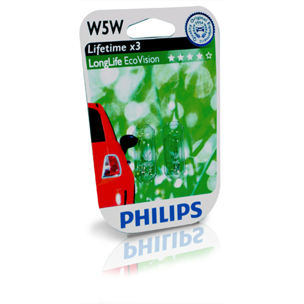 Philips, LongLife EcoVision Bilpærer 12V 5W (2 stk.)