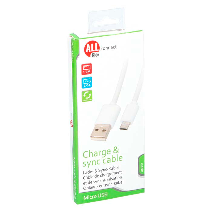 AllRide, Hvid Micro-USB Ladekabel 1.2m