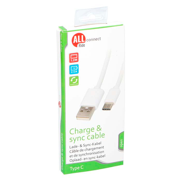 AllRide, USB-C Hurtig Ladekabel 1,2m Hvid