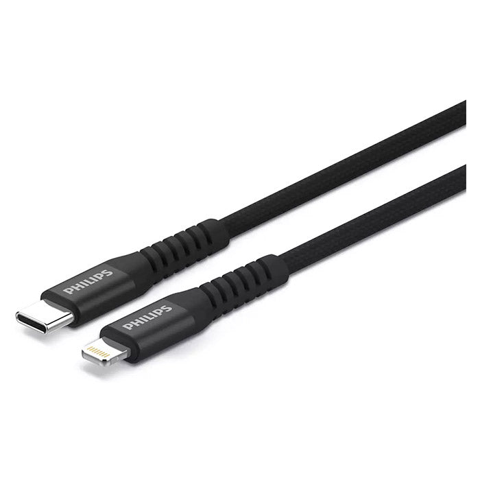 Philips, 2m USB-C til Lightning Kabel - Sort Flettet