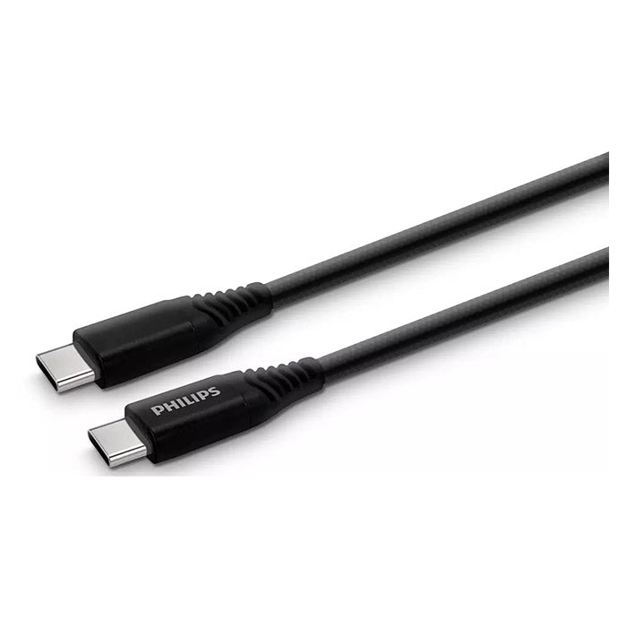 Philips, 2m USB-C til USB-C Kabel - Sort Flettet, 15W, 5Gbps, USB 3.0