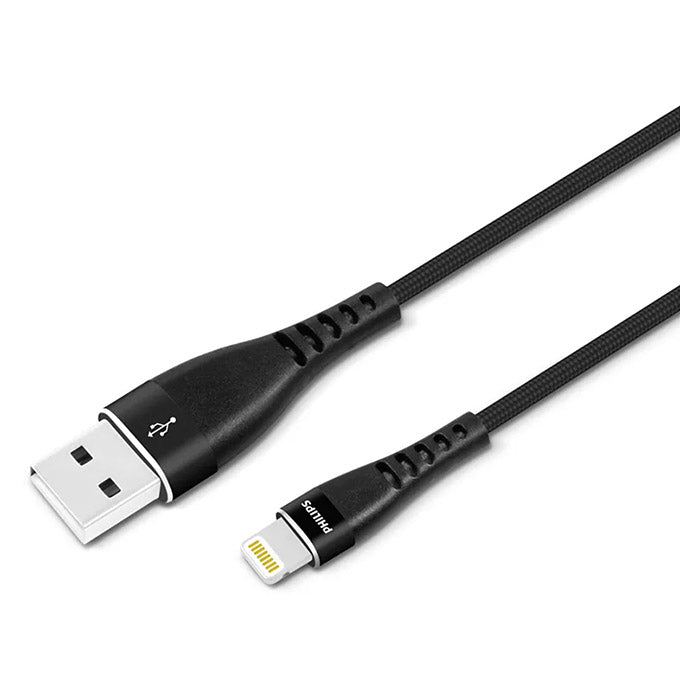 Philips, 2m USB-A til Lightning Kabel - Sort Flettet