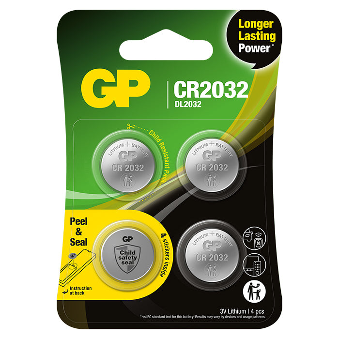 Gp-batteri, GP Knapcelle, Lithium, CR2032, Safety Seal, 4-pak