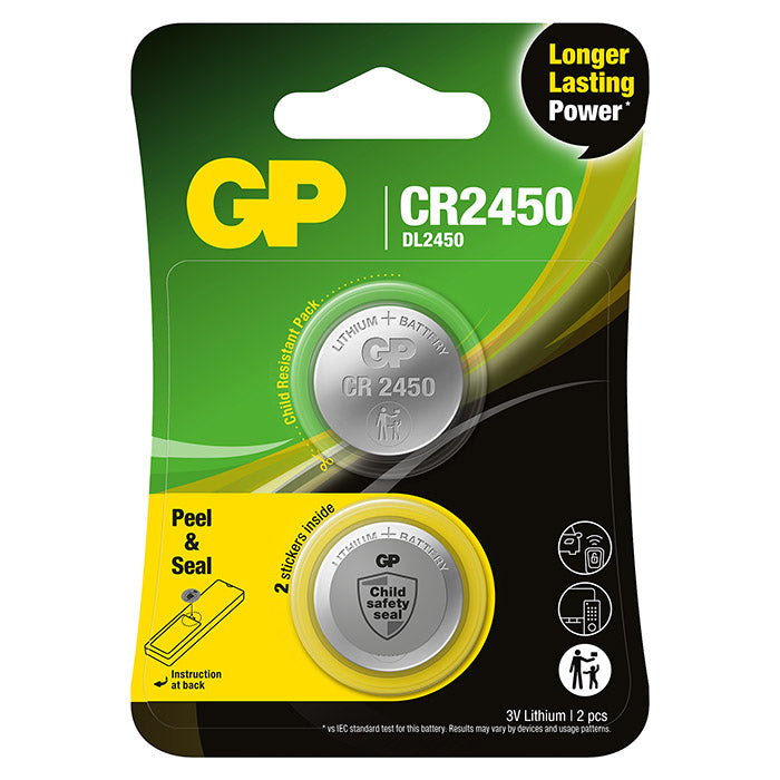 GP Batteri, Lithium Knapcelle CR2450 Duo-Pack