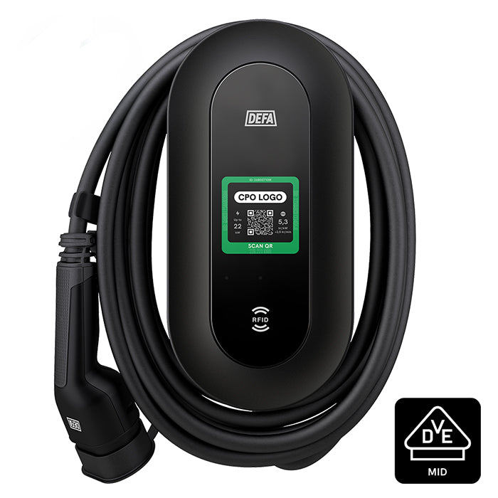 DEFA EV Oplader Power S Ladestation med MID og V2X 6 m Kabel 22 kW