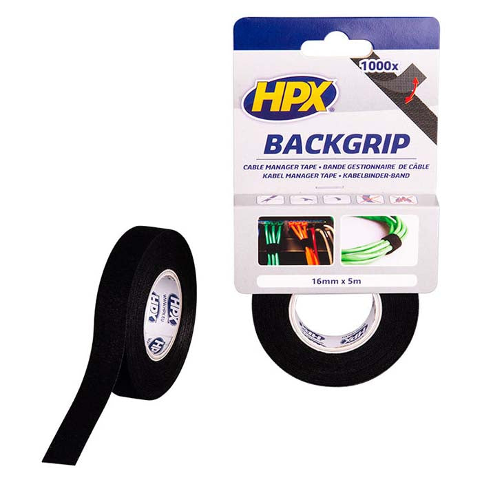 HPX, Sort Kabelhåndterings-Velcrotape 16mm x 5m