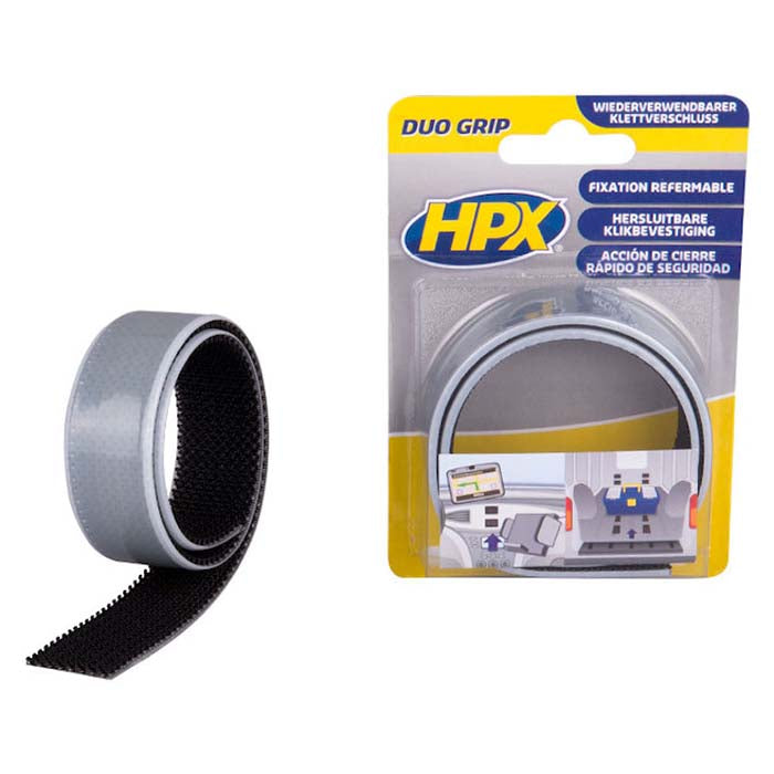 HPX, Sort Duo-Grip Velcro Tape 25mmx0.5m