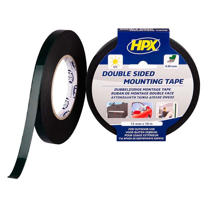 HPX, Sort Dobbeltklæbende Tape - 12mm x 10m