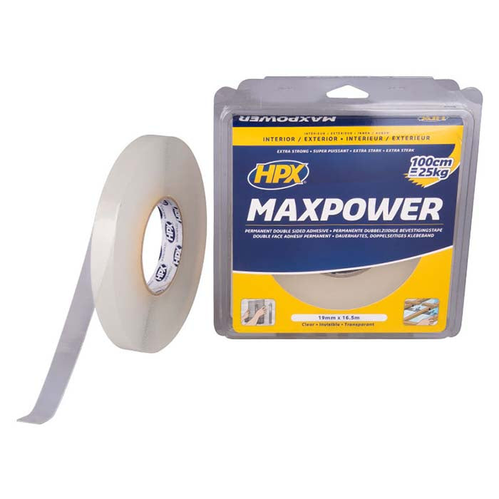 HPX, Klar Dobbeltklæbende Tape 19mm x 16.5m Max Power