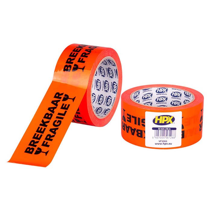 HPX, Fragile Pakketape 50mm x 66m - Orange