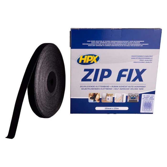 HPX, Sort Selvklæbende Velcro Tape, 20mm x 25m