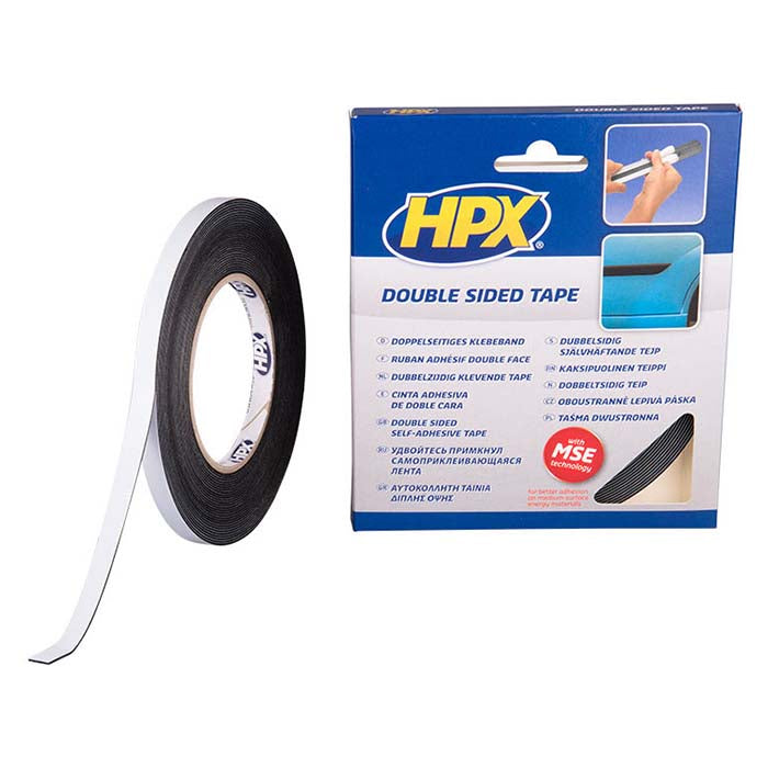 HPX, Sort Dobbeltklæbende Tape 9mm x 10m