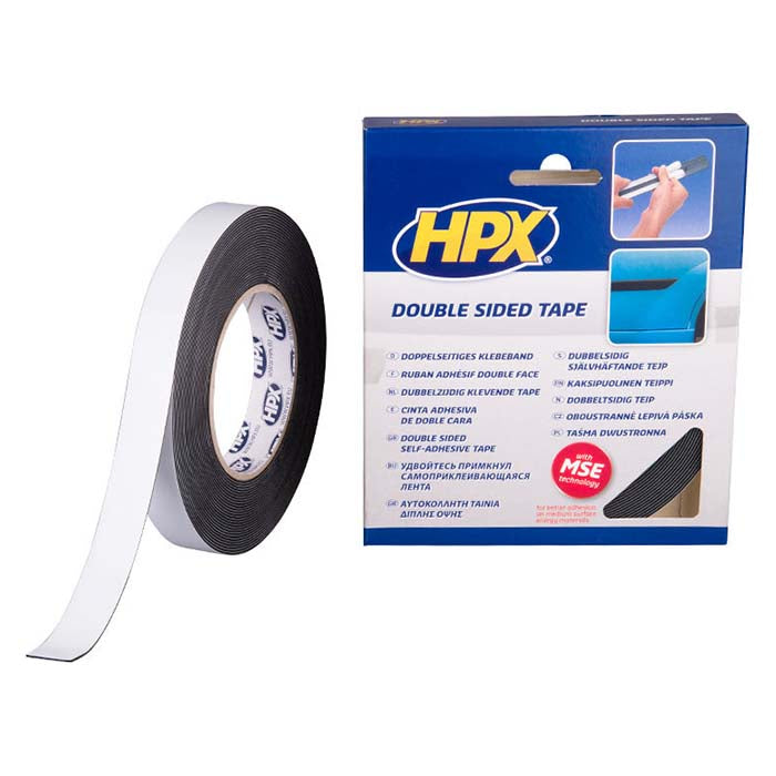 HPX, Sort Dobbeltklæbende Skumtape - 19mm x 10m