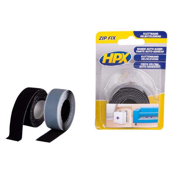 HPX, Sort Selvklæbende Velcro-Bånd 20mm x 1m, 2-pak